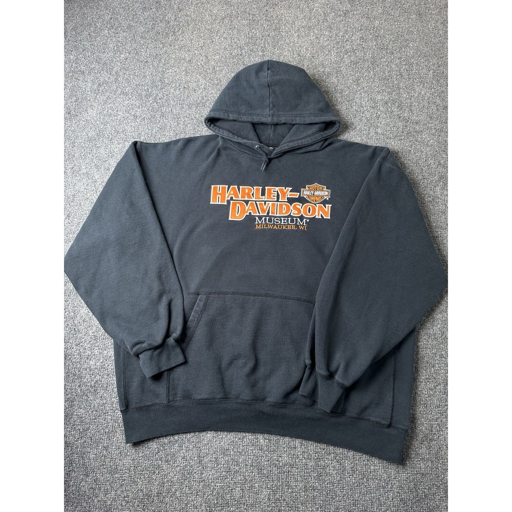 Mens‎ Hoodie Harley Davidson Museum Milwaukee Black Pullover Logo, Size 3XL